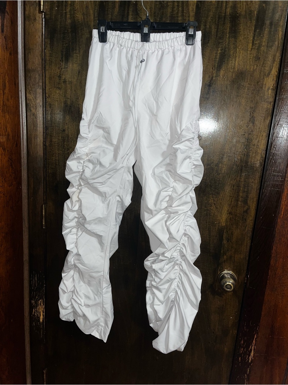 SHEIN White Ruched Jogger Pants with Elastic Drawstring Waist
